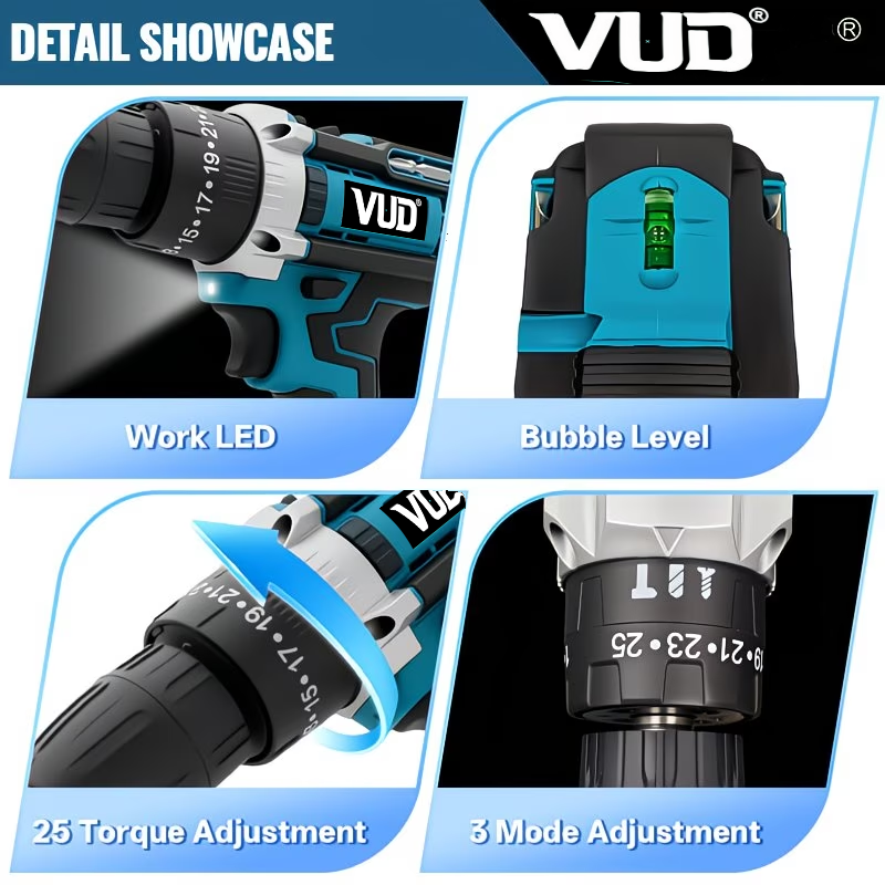 New arrival: VUD 21V high-power electric drill with hammering function and impact wrench - multi-functional electric screwdriver, equipped with two batteries