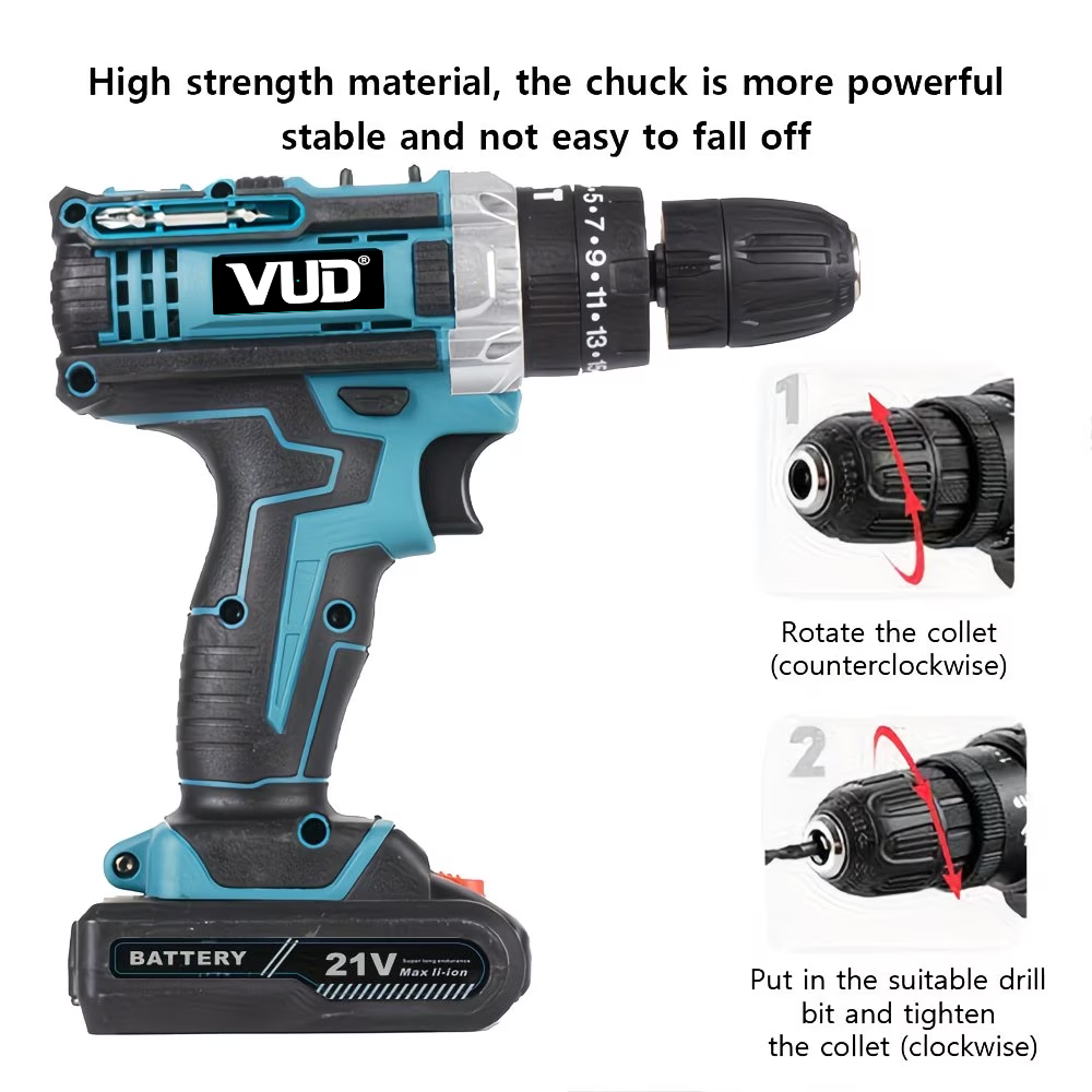 New arrival: VUD 21V high-power electric drill with hammering function and impact wrench - multi-functional electric screwdriver, equipped with two batteries