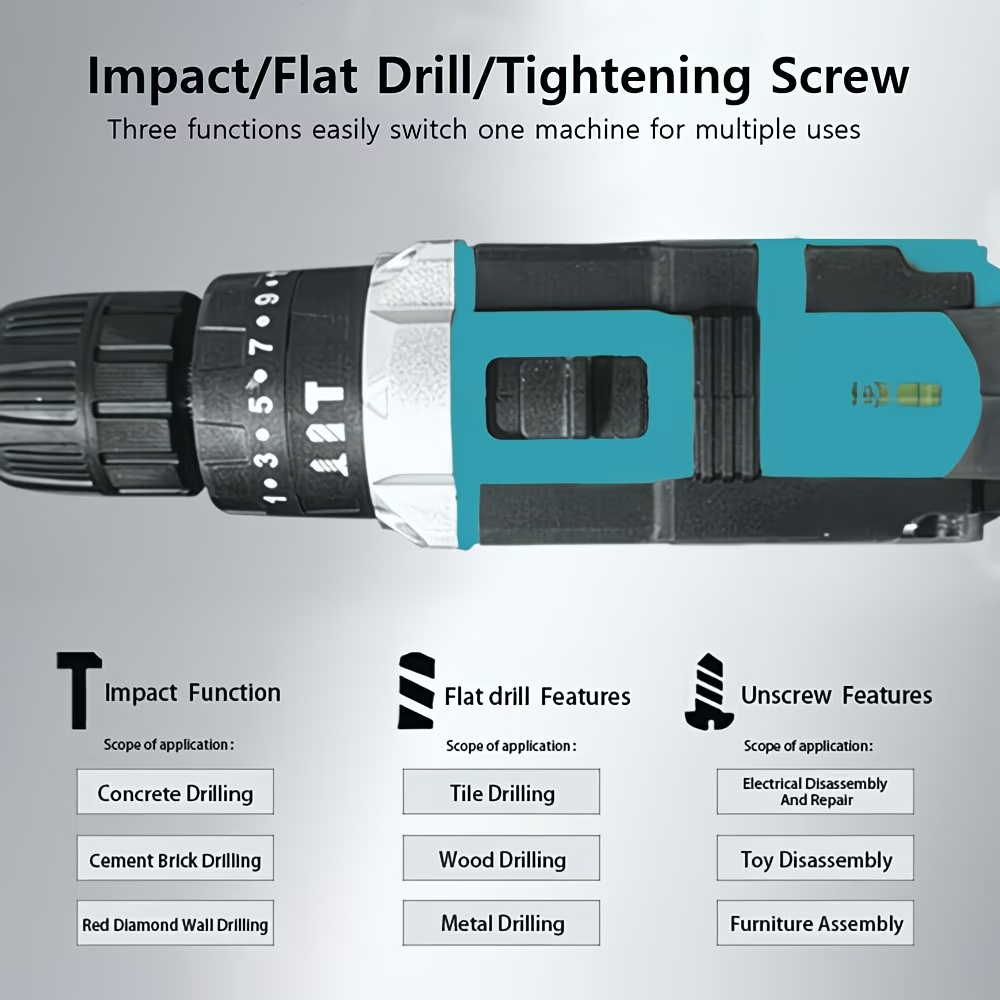 New arrival: VUD 21V high-power electric drill with hammering function and impact wrench - multi-functional electric screwdriver, equipped with two batteries