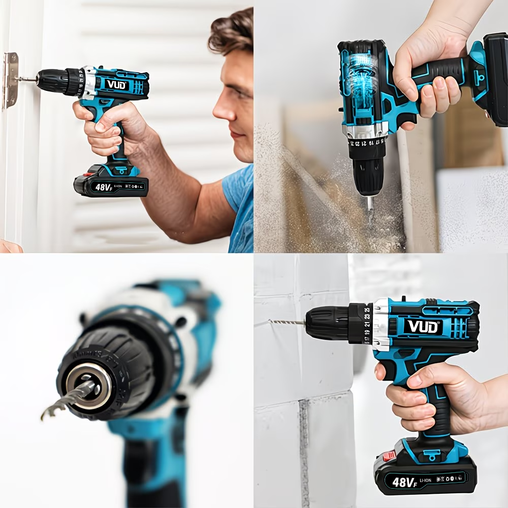 New arrival: VUD 21V high-power electric drill with hammering function and impact wrench - multi-functional electric screwdriver, equipped with two batteries