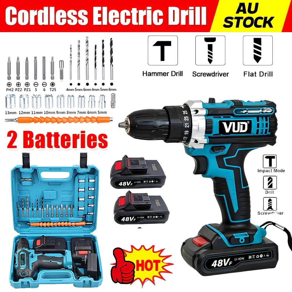 New arrival: VUD 21V high-power electric drill with hammering function and impact wrench - multi-functional electric screwdriver, equipped with two batteries