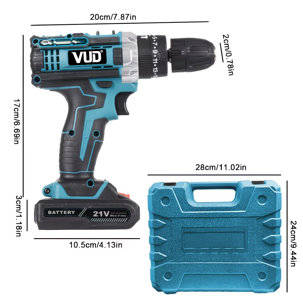 New arrival: VUD 21V high-power electric drill with hammering function and impact wrench - multi-functional electric screwdriver, equipped with two batteries