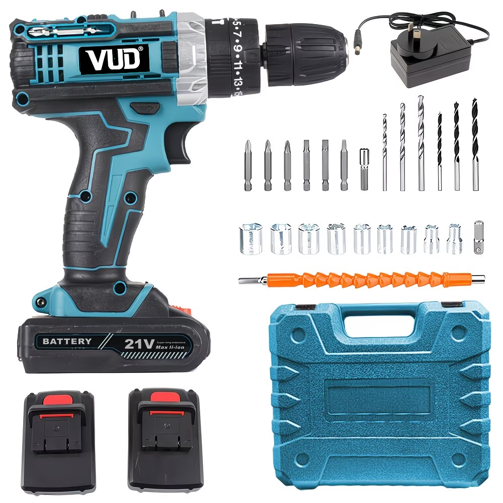 New arrival: VUD 21V high-power electric drill with hammering function and impact wrench - multi-functional electric screwdriver, equipped with two batteries