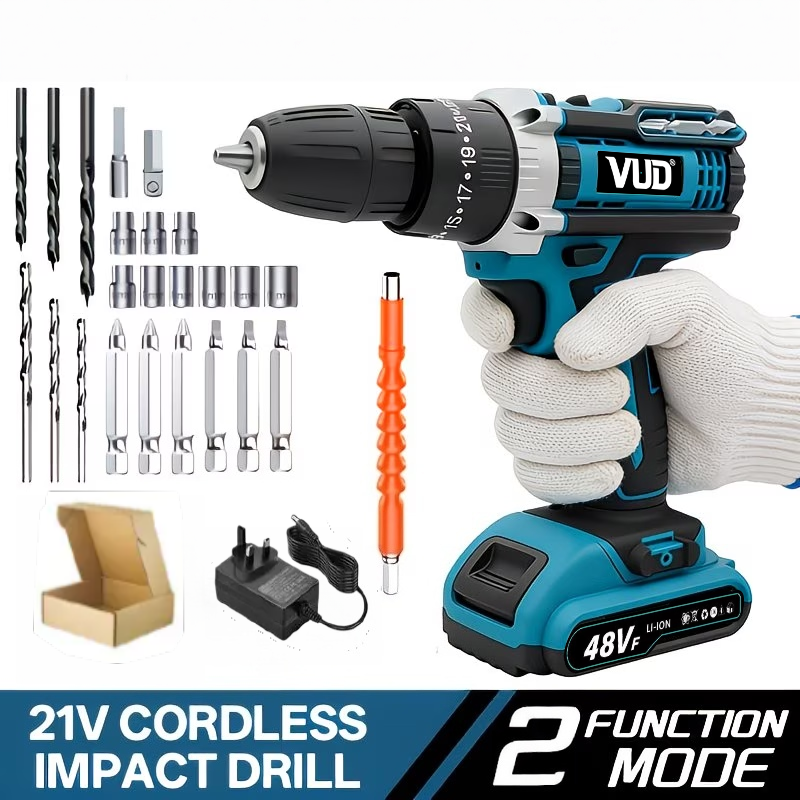 New arrival: VUD 21V high-power electric drill with hammering function and impact wrench - multi-functional electric screwdriver, equipped with two batteries