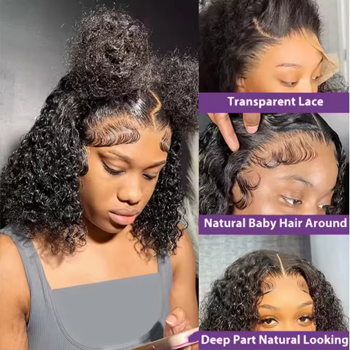 Kinky Curly Bob Wigs Malaysian Human Hair Wig 4x4 HD Lace Frontal Wigs Wear and Go Short Deep Curly Bob Wigs of Women