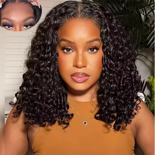 Kinky Curly Bob Wigs Malaysian Human Hair Wig 4x4 HD Lace Frontal Wigs Wear and Go Short Deep Curly Bob Wigs of Women
