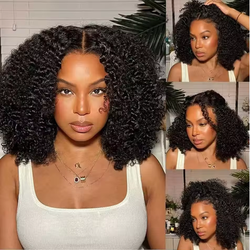 Kinky Curly Bob Wigs Malaysian Human Hair Wig 4x4 HD Lace Frontal Wigs Wear and Go Short Deep Curly Bob Wigs of Women