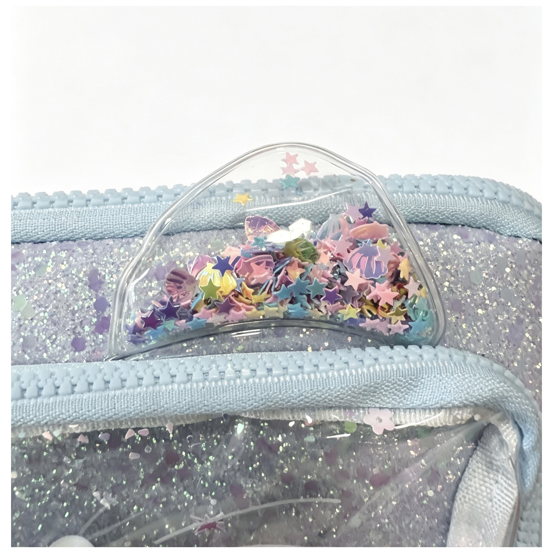 Cute Cat Ear Quicksand Pencil Case for Girls, Sparkly Glitter Beads Clear Window Stationery Bag with Fluffy Pom Pom, Large Capacity Multi Compartment Pen Pouch