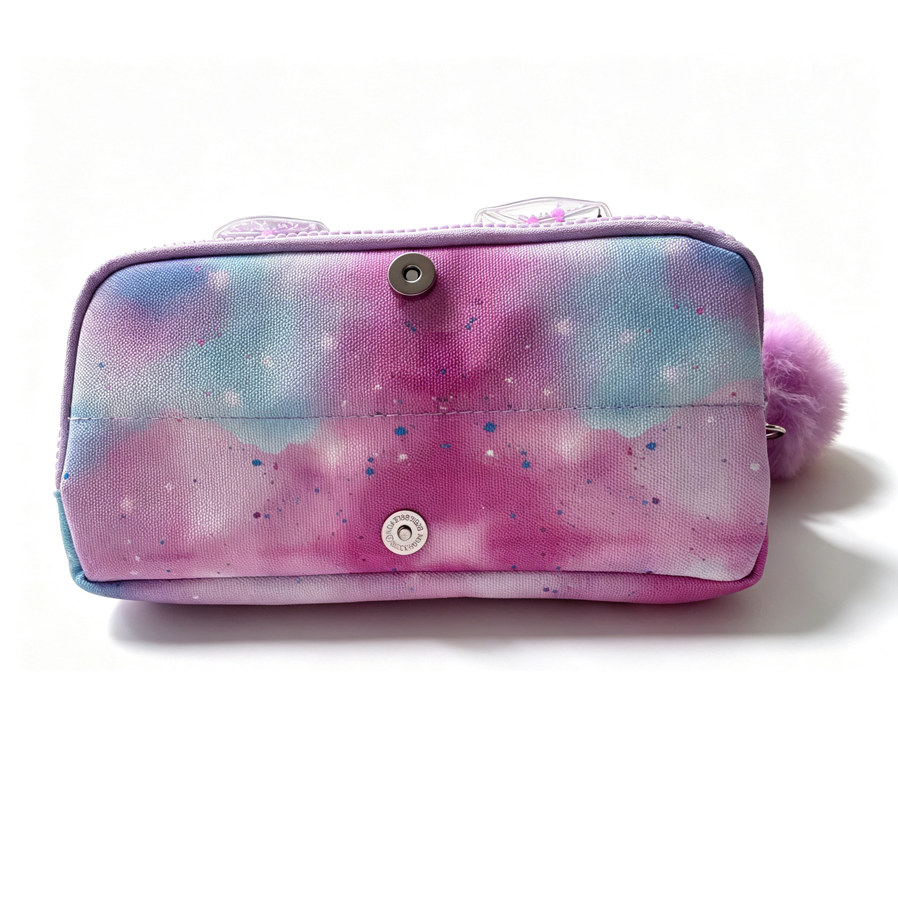 Cute Cat Ear Quicksand Pencil Case for Girls, Sparkly Glitter Beads Clear Window Stationery Bag with Fluffy Pom Pom, Large Capacity Multi Compartment Pen Pouch