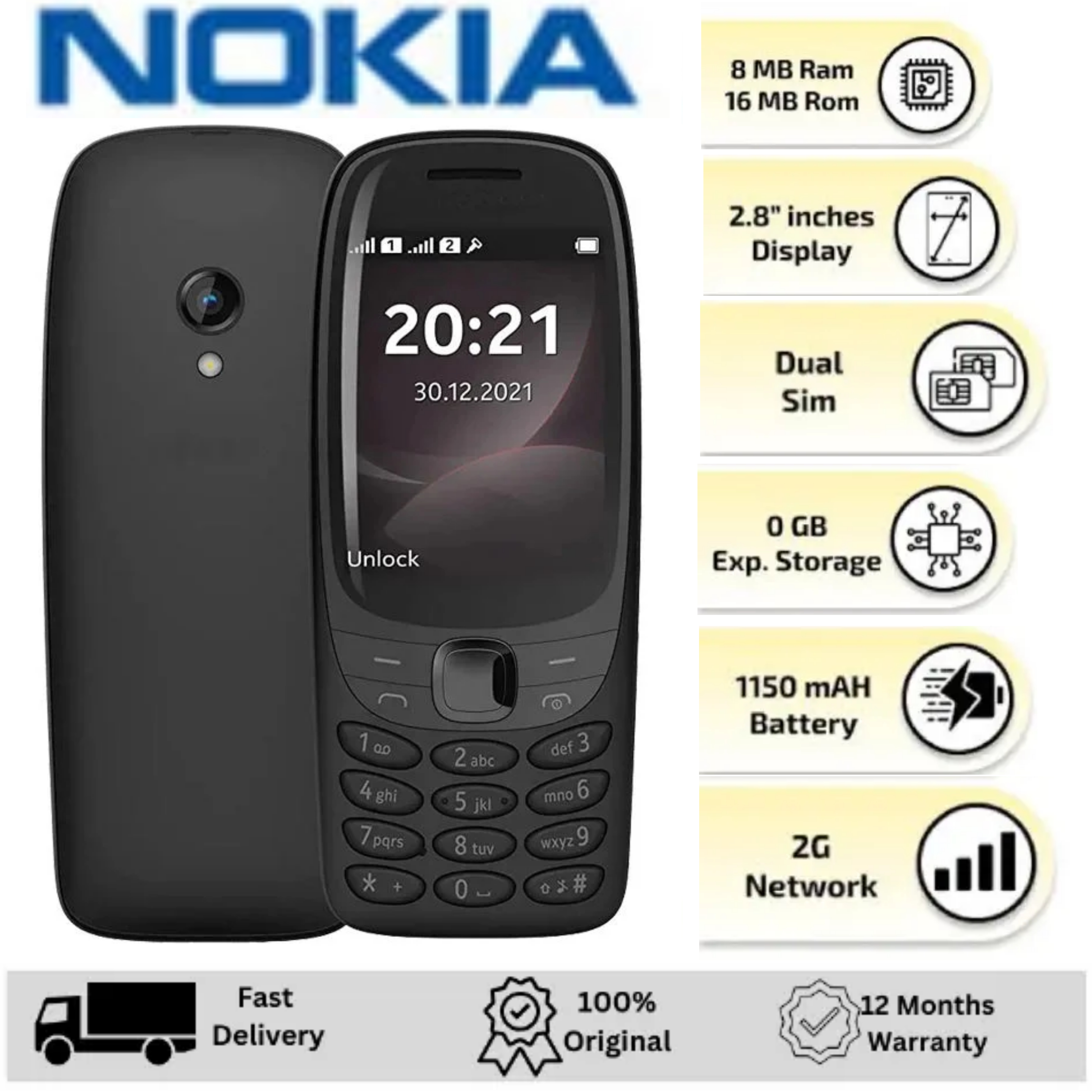 [SUPER DEALS!!!] Nokia 6310 2021 Smartphone 2.8 Inch Screen Dual SIM Phone 2G Call Rear Camera 0.5MP Shock Resistant and Durable Super Strong Signal Long Battery Backup Phone No
