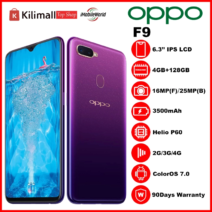 Refurbished OPPO F9, 4GB RAM & 128GB ROM, 6.3inch " 3500 mAh Dual SIM 25MP+16MP Android Smartphones/ Mobile Phones