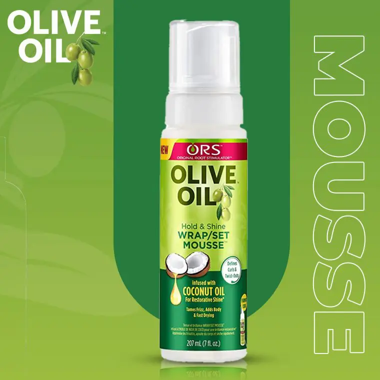 ORS Olive Oil Hold & Shine Wrap/Set Mousse- Designed To Moisturize, Tame Frizz, and Provide a Soft, Crunch-Free Hold-Suitable For  Natural Hair, Wigs, and Braids.