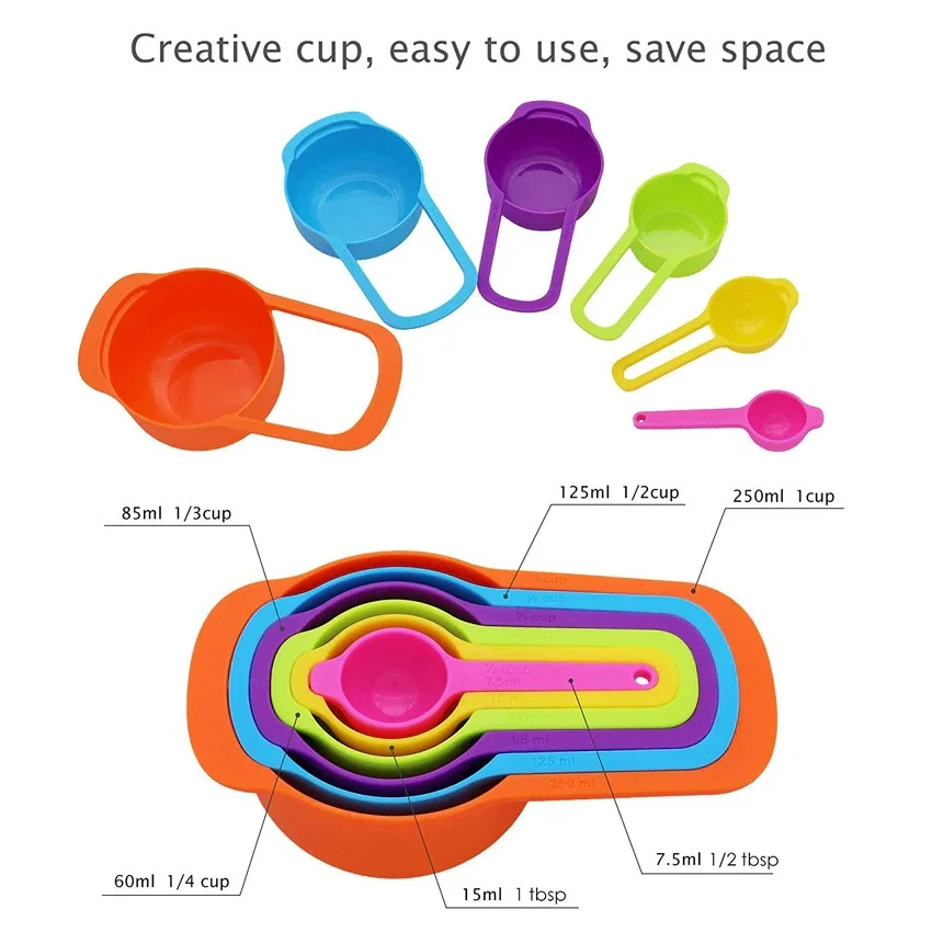 6 IN 1 MEASURING CUPS MULTICOLOURED KITCHEN MEASURING SPOON TEASPOON COFFEE SUGAR SPOON, CAKE BAKING FLOUR MEASURING CUP, KITCHEN COOKING TOOLS.