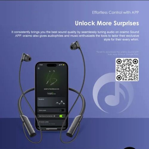 Oraimo Necklace Lite Wireless Bluetooth Neckband Earphones with Deep Bass Stereo Sound Long Battery Life Fast Charging Magnetic Earbuds Built In Microphone In Line Controls Comfortable Secure Fit