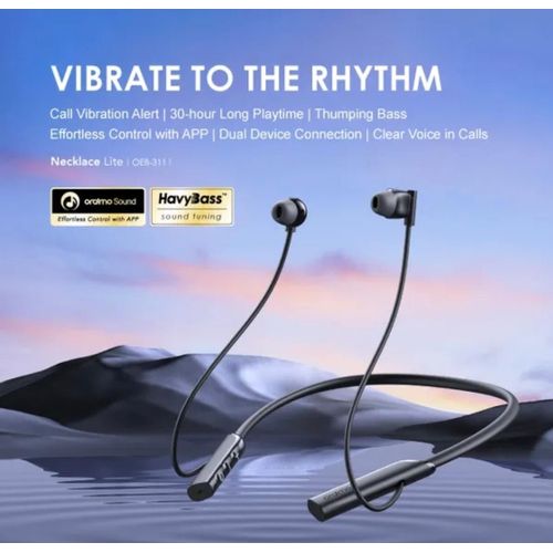 Oraimo Necklace Lite Wireless Bluetooth Neckband Earphones with Deep Bass Stereo Sound Long Battery Life Fast Charging Magnetic Earbuds Built In Microphone In Line Controls Comfortable Secure Fit