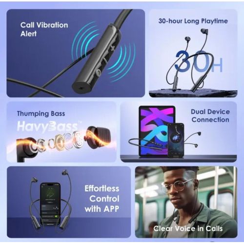 Oraimo Necklace Lite Wireless Bluetooth Neckband Earphones with Deep Bass Stereo Sound Long Battery Life Fast Charging Magnetic Earbuds Built In Microphone In Line Controls Comfortable Secure Fit