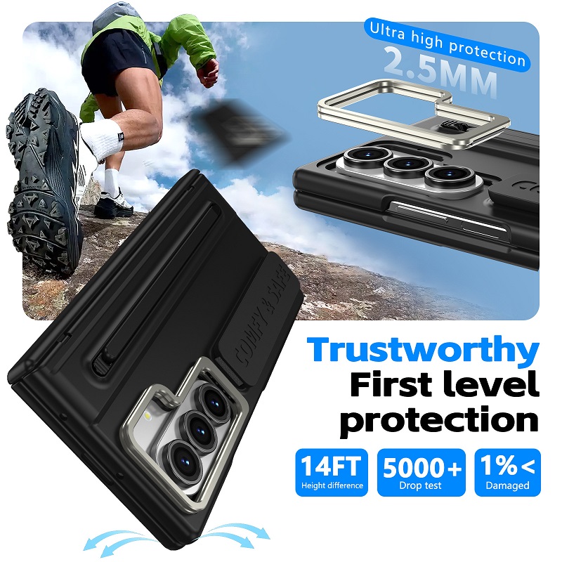 Camera Holder Hinge Protection PC Hard Phone Case for Samsung Galaxy Z Fold8 Ultra/7/6/5/4 Screen Glass Film And Stylus Pen Case