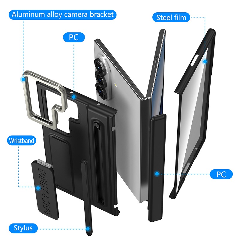 Camera Holder Hinge Protection PC Hard Phone Case for Samsung Galaxy Z Fold8 Ultra/7/6/5/4 Screen Glass Film And Stylus Pen Case