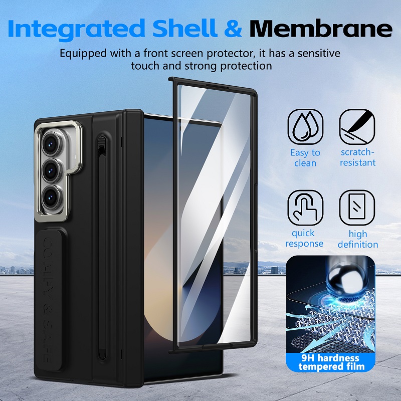 Camera Holder Hinge Protection PC Hard Phone Case for Samsung Galaxy Z Fold8 Ultra/7/6/5/4 Screen Glass Film And Stylus Pen Case