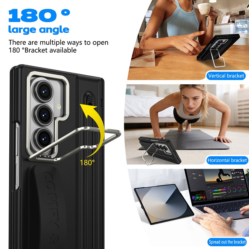 Camera Holder Hinge Protection PC Hard Phone Case for Samsung Galaxy Z Fold8 Ultra/7/6/5/4 Screen Glass Film And Stylus Pen Case
