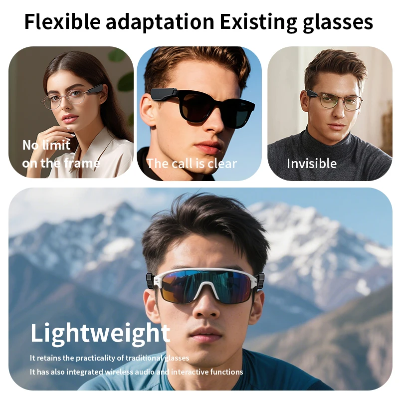 Wireless Headphones for External Glasses Headphones Bluetooth Air Conduction Stereo Headset Noise Reduce Handsfree Call Touch Headset  Bluetooth Speaker Clip-On Glasses Open-Ear Speaker