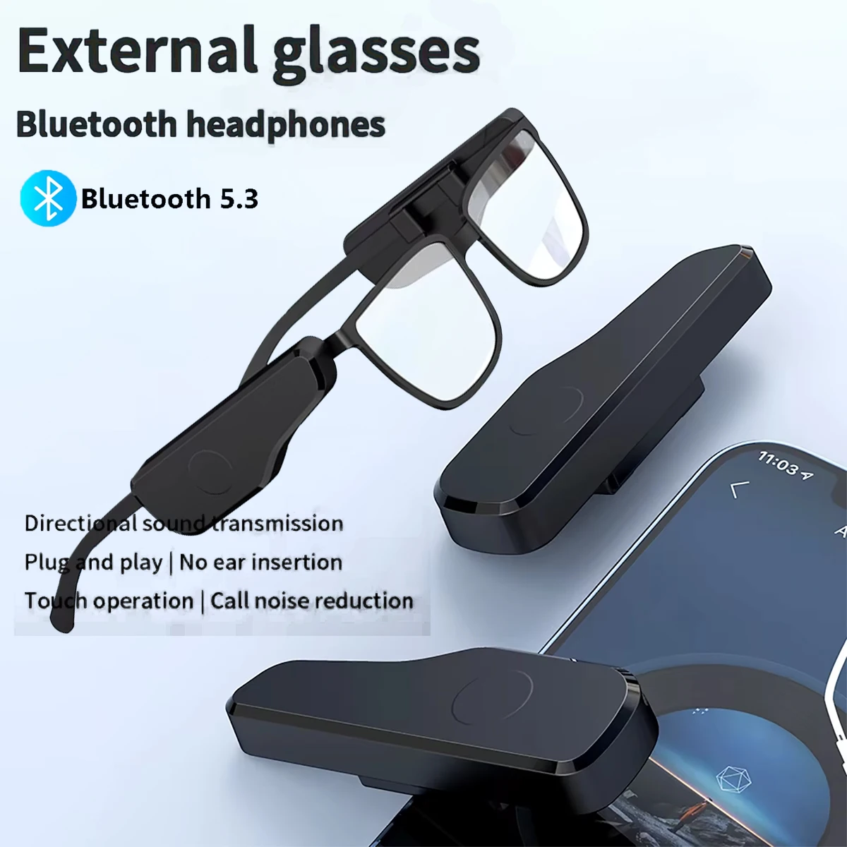 Wireless Headphones for External Glasses Headphones Bluetooth Air Conduction Stereo Headset Noise Reduce Handsfree Call Touch Headset  Bluetooth Speaker Clip-On Glasses Open-Ear Speaker