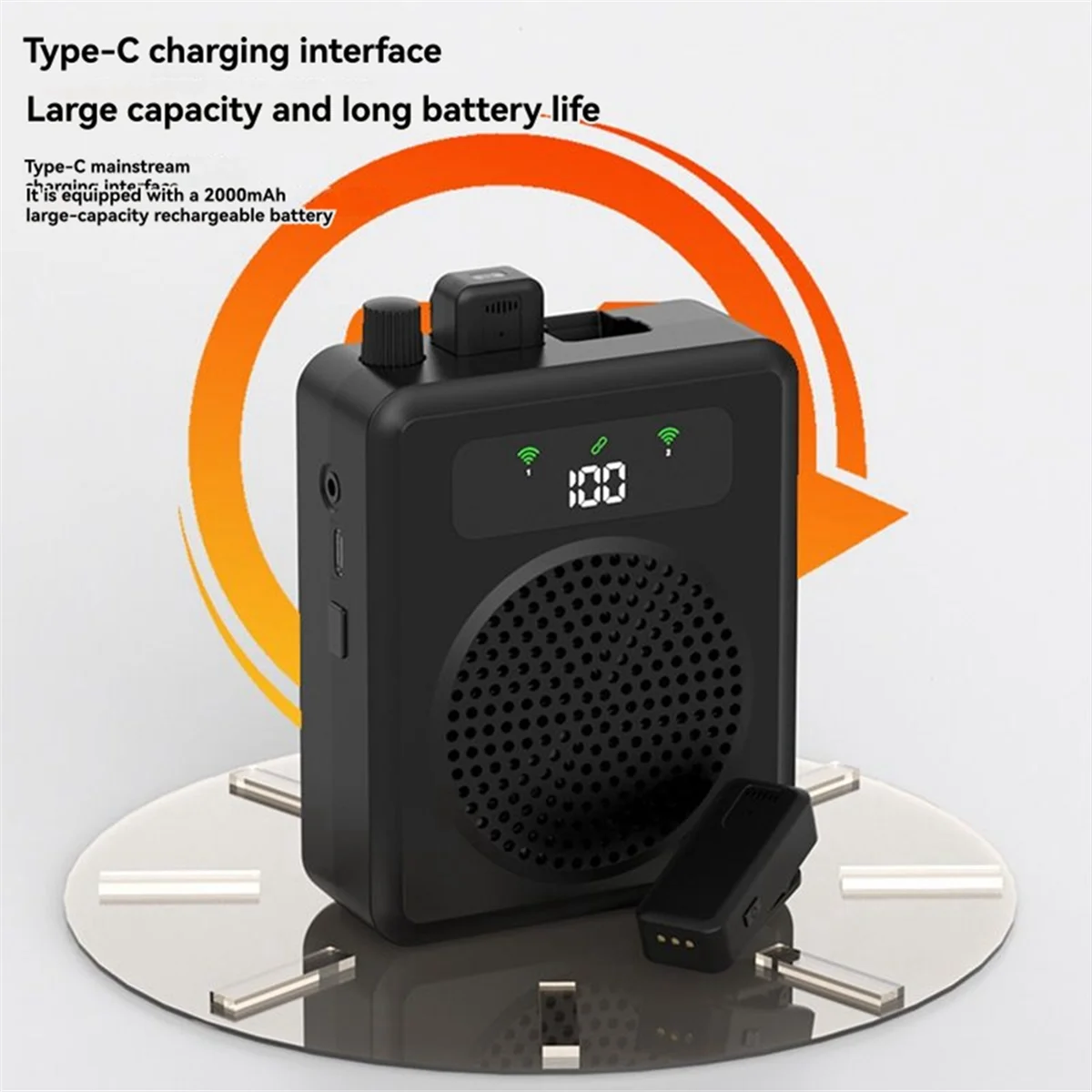 Voice Amplifier with Wireless Lavalier Microphones, Portable Voice Amplifier for Teachers, Speaker with 2 clip Microphones, PA System for Training, Meetings and Outdoors
