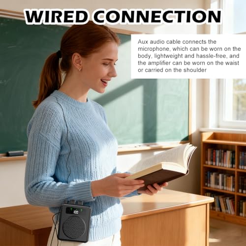 Voice Amplifier with Wireless Lavalier Microphones, Portable Voice Amplifier for Teachers, Speaker with 2 clip Microphones, PA System for Training, Meetings and Outdoors