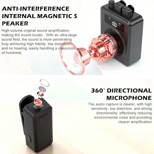 Voice Amplifier with Wireless Lavalier Microphones, Portable Voice Amplifier for Teachers, Speaker with 2 clip Microphones, PA System for Training, Meetings and Outdoors