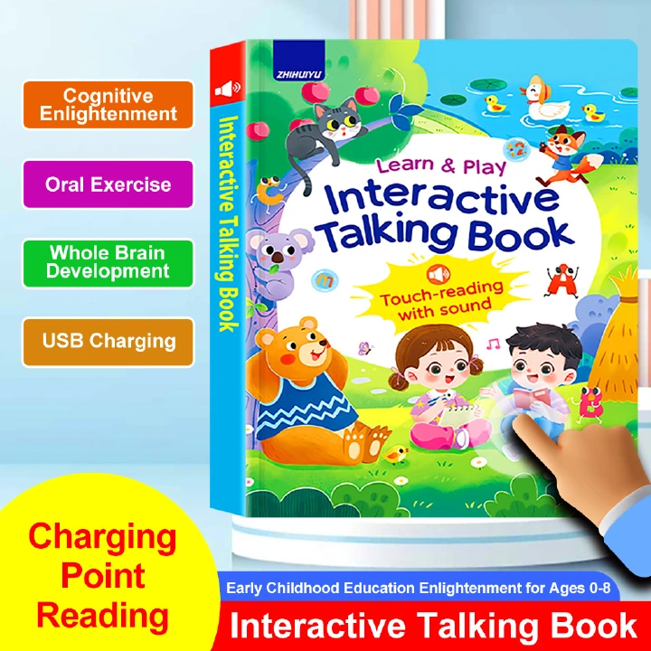 Kids Talking Book - Word Learning Toy USB Rechargeable - Talking Book for Preschool for Kids Children Girls Traveling Car Hotel Outdoor Home Schools Kindergarten Boys Girls Early Childhood Education