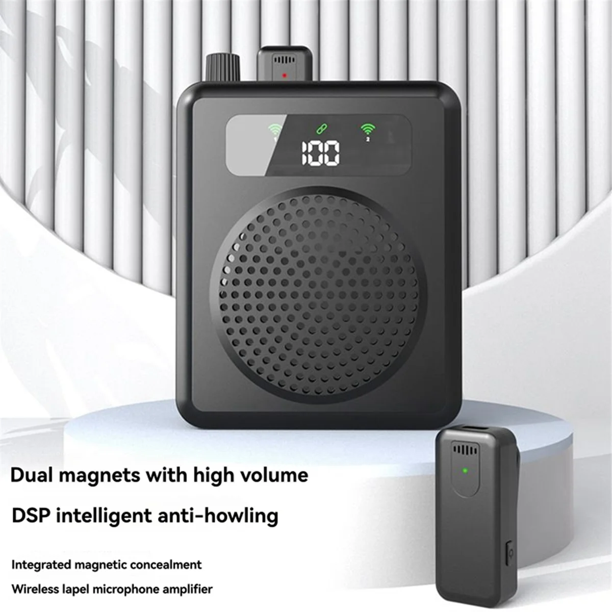 Voice Amplifier with Wireless Lavalier Microphones, Portable Voice Amplifier for Teachers, Speaker with 2 clip Microphones, PA System for Training, Meetings and Outdoors