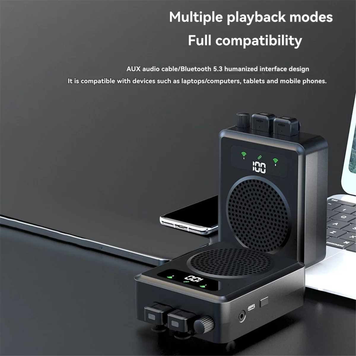 Voice Amplifier with Wireless Lavalier Microphones, Portable Voice Amplifier for Teachers, Speaker with 2 clip Microphones, PA System for Training, Meetings and Outdoors