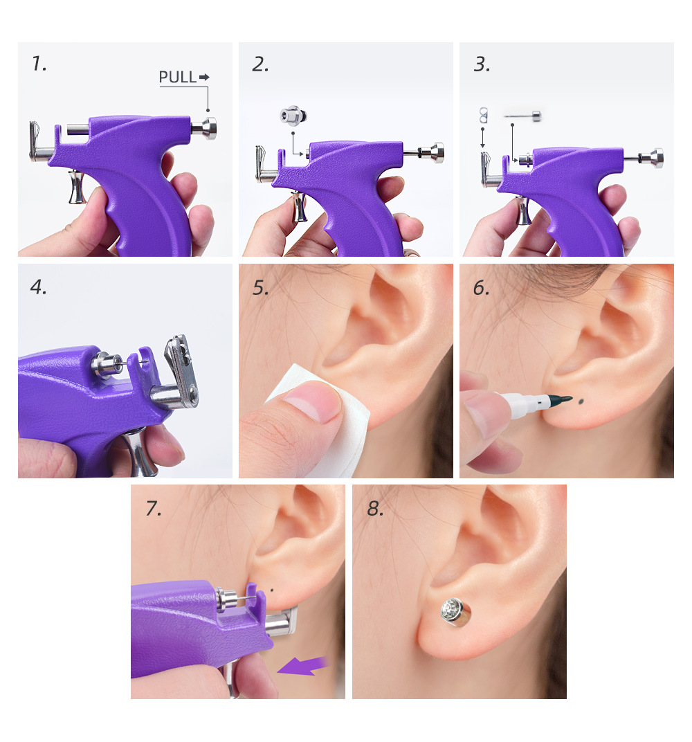 New Professional Stainless Steel Piercing Reusable Ear Piercing Gun Kit, Professional Body Nose Lip Piercing Kits, Professional Ear Tool Kit Premium Body Hole Piercing Stud Earrings for Earring