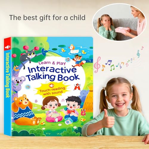 Kids Talking Book - Word Learning Toy USB Rechargeable - Talking Book for Preschool for Kids Children Girls Traveling Car Hotel Outdoor Home Schools Kindergarten Boys Girls Early Childhood Education