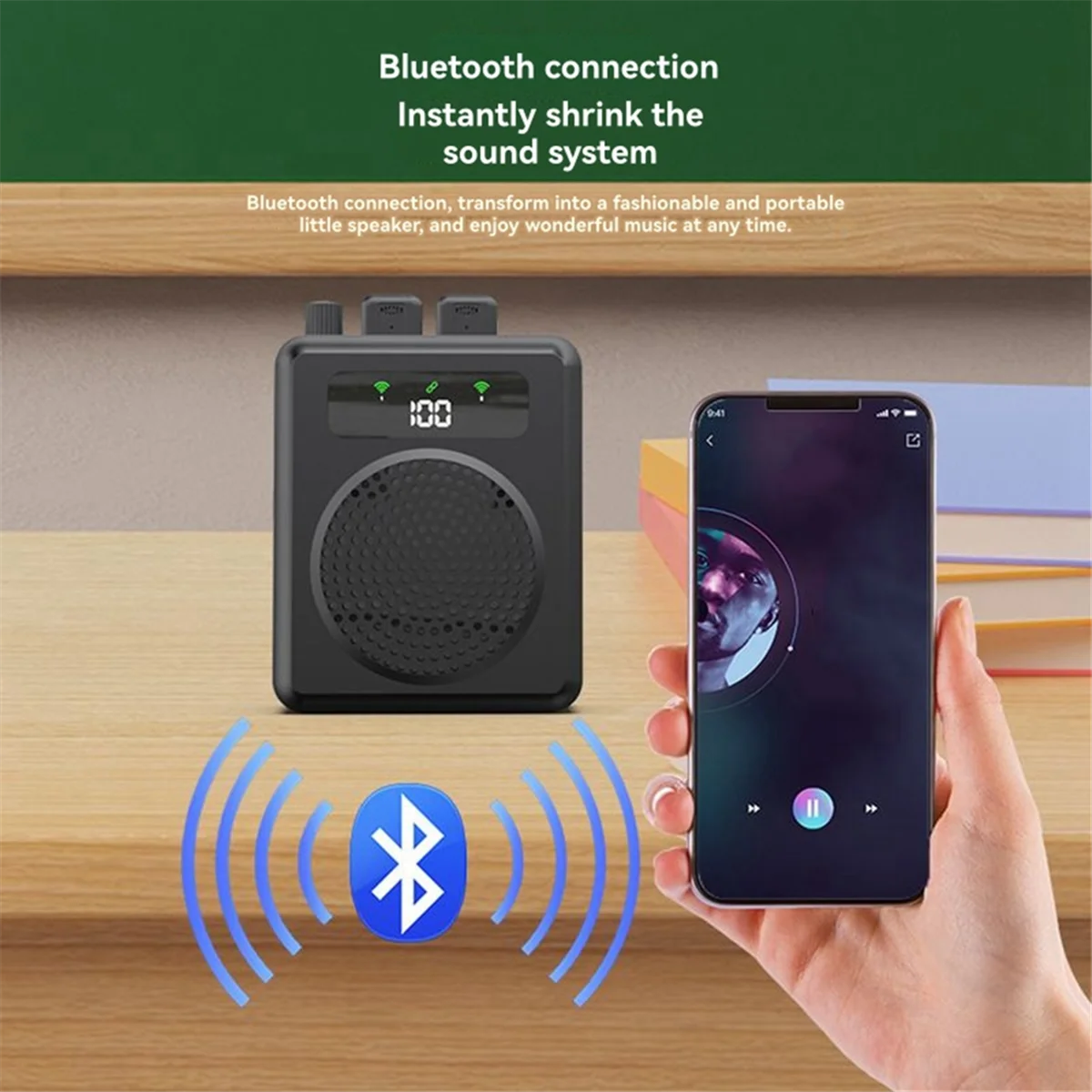 Voice Amplifier with Wireless Lavalier Microphones, Portable Voice Amplifier for Teachers, Speaker with 2 clip Microphones, PA System for Training, Meetings and Outdoors