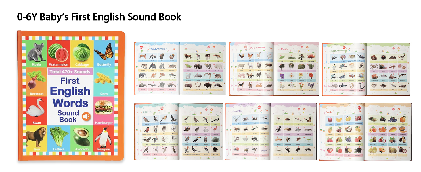 My First English Words Sound Book for Kids Ages 3-6, Interactive Toddler Books with 470+ Words & 21 Themes, Electronic Educational Toys for Boys Educational Electronic Musical Toy Educational Gift