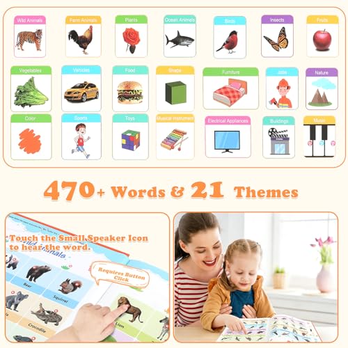 My First English Words Sound Book for Kids Ages 3-6, Interactive Toddler Books with 470+ Words & 21 Themes, Electronic Educational Toys for Boys Educational Electronic Musical Toy Educational Gift