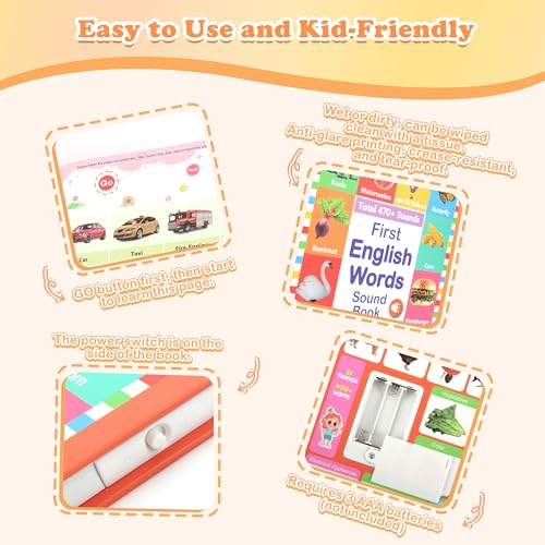 My First English Words Sound Book for Kids Ages 3-6, Interactive Toddler Books with 470+ Words & 21 Themes, Electronic Educational Toys for Boys Educational Electronic Musical Toy Educational Gift