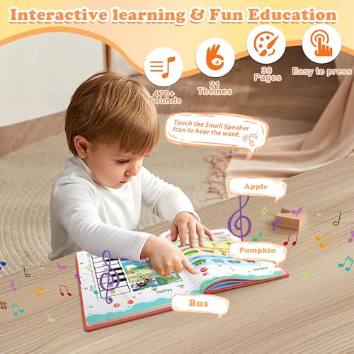 My First English Words Sound Book for Kids Ages 3-6, Interactive Toddler Books with 470+ Words & 21 Themes, Electronic Educational Toys for Boys Educational Electronic Musical Toy Educational Gift