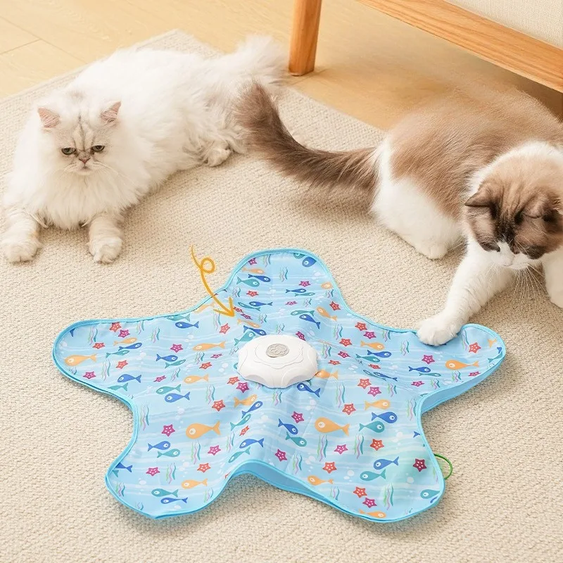 Rechargeable Automatic Cat Toy for Indoor Cats, Hide & Seek Hunting Game Exercise Play Plate, Rechargeable Interactive Cat Toys, Moving Concealed Feathers, Durable Exercise Toys for Indoor Cats