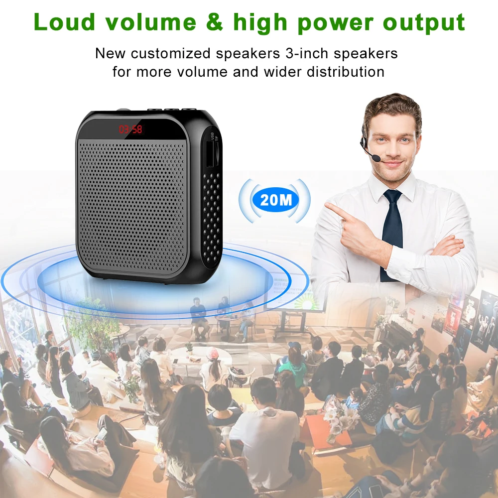 Portable Voice Amplifier for Teachers 2200mAh USB Rechargeable Personal Speech Amplifier Mic PA System Headset Microphone with Speaker for Teachers Training Meeting Tour Guide Yoga Classroom