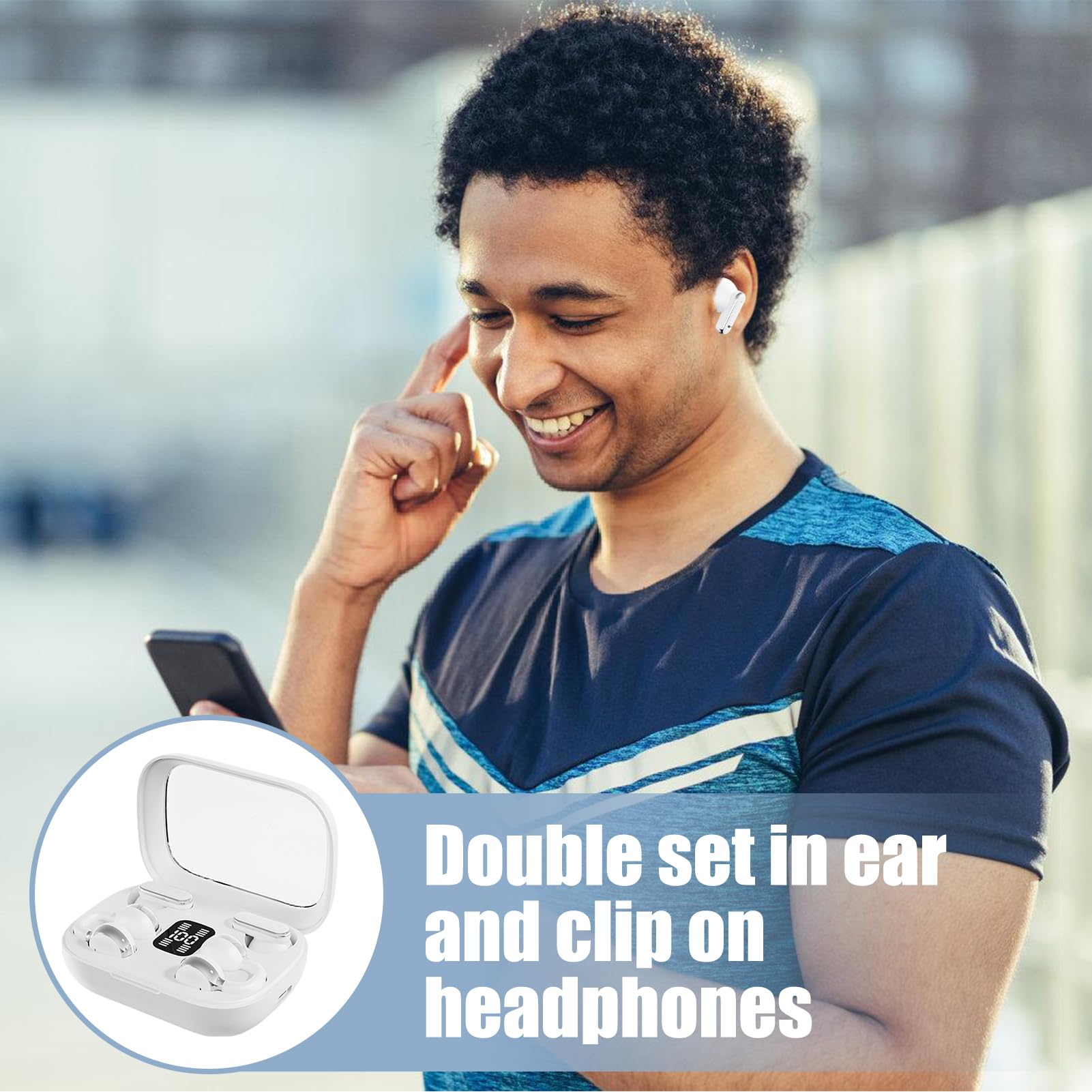 Wireless Earbuds, Open-Ear & in-Ear Dual Buds with LED Charging Case, 2 in 1 Waterproof Sport Headphones, Touch Control, Built-in Mic, Long Playtime Audio Gear for Workouts, Meetings, Gym, Travel