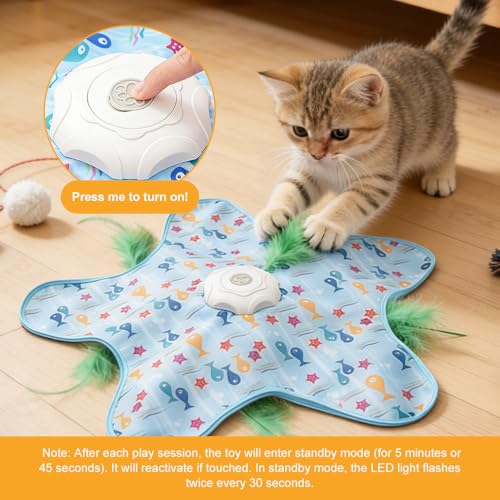 Rechargeable Automatic Cat Toy for Indoor Cats, Hide & Seek Hunting Game Exercise Play Plate, Rechargeable Interactive Cat Toys, Moving Concealed Feathers, Durable Exercise Toys for Indoor Cats