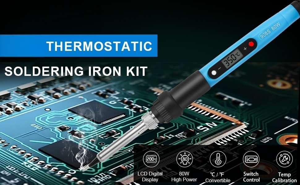 Electric Soldering Iron Kit with 80W LCD Digital Adjustable Temperature Soldering-Iron, 5 Soldering Tips, Rosin Flux, Solder Wires & Stand, Electrical Soldering Kit for Electronics, Best gift for men