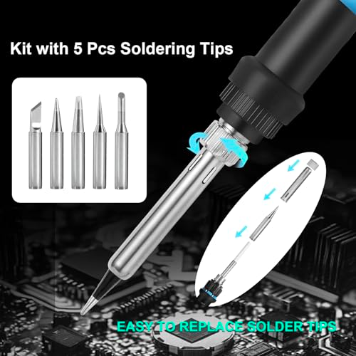 Electric Soldering Iron Kit with 80W LCD Digital Adjustable Temperature Soldering-Iron, 5 Soldering Tips, Rosin Flux, Solder Wires & Stand, Electrical Soldering Kit for Electronics, Best gift for men