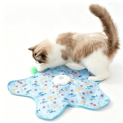 Rechargeable Automatic Cat Toy for Indoor Cats, Hide & Seek Hunting Game Exercise Play Plate, Rechargeable Interactive Cat Toys, Moving Concealed Feathers, Durable Exercise Toys for Indoor Cats
