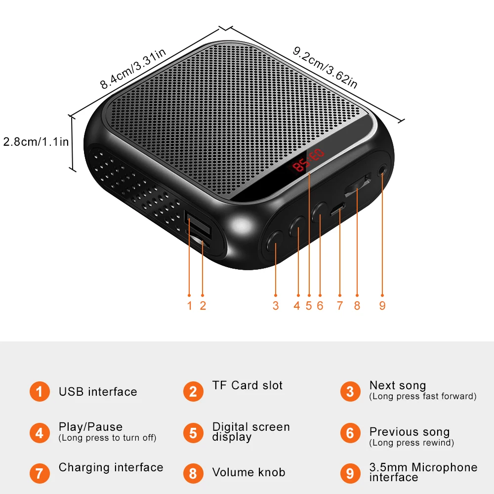 Portable Voice Amplifier for Teachers 2200mAh USB Rechargeable Personal Speech Amplifier Mic PA System Headset Microphone with Speaker for Teachers Training Meeting Tour Guide Yoga Classroom