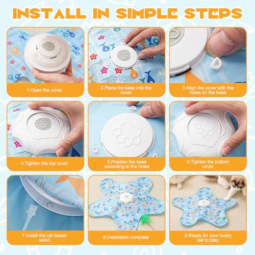Rechargeable Automatic Cat Toy for Indoor Cats, Hide & Seek Hunting Game Exercise Play Plate, Rechargeable Interactive Cat Toys, Moving Concealed Feathers, Durable Exercise Toys for Indoor Cats