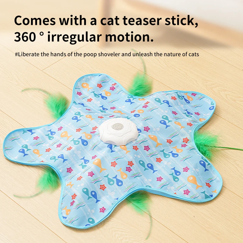 Rechargeable Automatic Cat Toy for Indoor Cats, Hide & Seek Hunting Game Exercise Play Plate, Rechargeable Interactive Cat Toys, Moving Concealed Feathers, Durable Exercise Toys for Indoor Cats