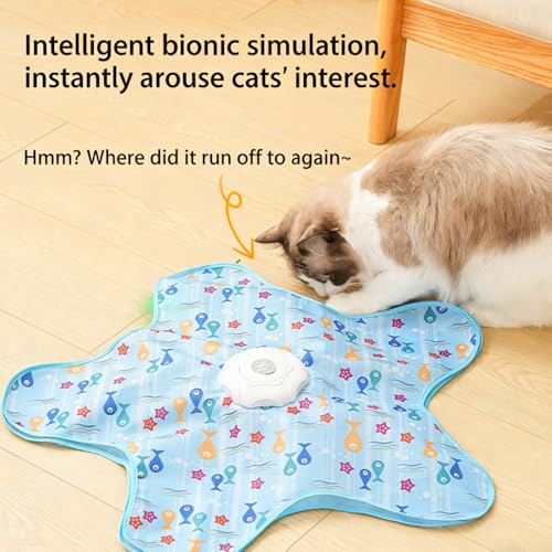 Rechargeable Automatic Cat Toy for Indoor Cats, Hide & Seek Hunting Game Exercise Play Plate, Rechargeable Interactive Cat Toys, Moving Concealed Feathers, Durable Exercise Toys for Indoor Cats